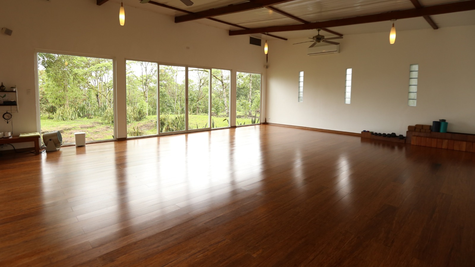 Spacious yoga studio with hot/cold climate control